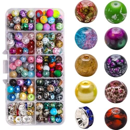 8MM Round Glass Beads Set 200pcs Crystal Lampwork Spacer Beads For Jewelry Making Bulk Charms Natural Stone Bracelet DIY Crafts