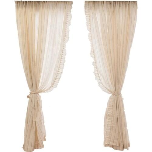 Nordic Simple Modern Bedroom Curtain American Country Cotton Linen Curtains Striped Gauze Curtain for Living Room Tulle Curtain