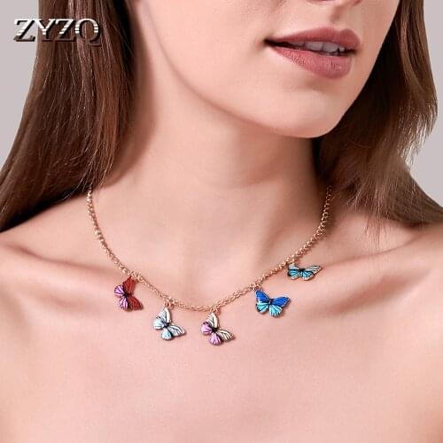 ZYZQ Ins Wind Color Fantasy Butterfly Necklace Fashion Retro Clavicle Chain Cocktail Party Accessories