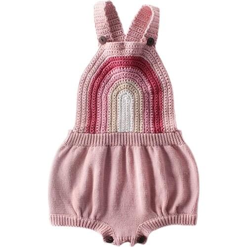 Infant Baby Girls Knitted Romper Newborn Sleeveless Backless Rainbow Knit Jumpsuit Outfits Spring Autumn 0-24 Months