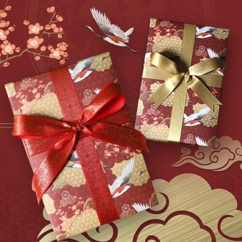 4PCS Chinese Style Gold Print Fancy Gift Wrapping Papers Christmas New Year Kids Gift Wapping Accessories Gift Wrapping Ribbon