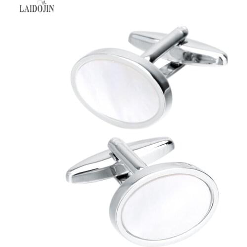 LAIDOJIN Elliptical shell Shirt Cufflinks for Mens Cuff bottons High Quality Cuff links Brand Men Wedding Gift Jewelry Abotoadur