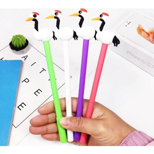24 pcs Creative Korean small fresh girl style 0.5mm signature pen Cute red-crowned crane gel pen factory direct papelaria caneta