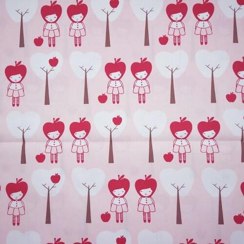 Wide 140cm Lovely Pink Cotton Fabric Apple Girl Tree Printed Dress Cotton Fabric Sewing Patchwork DIY Girl Dress Child Clothing