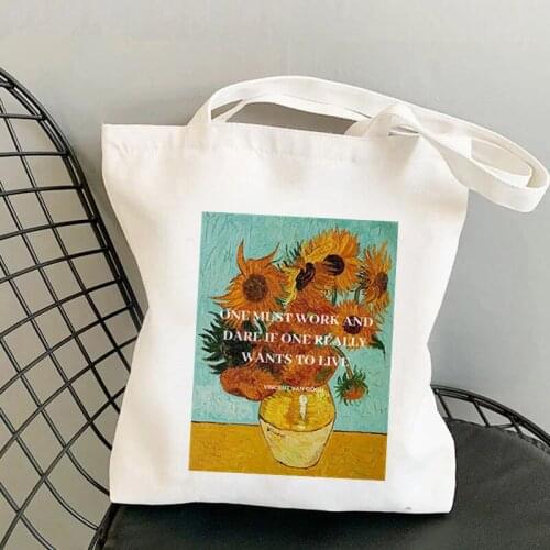 Shopper Van Gogh sunflower Kawaii Bag Harajuku women Shopping Bag Canvas Shopper Bag girl handbag Tote Bag Shoulder Lady Bag