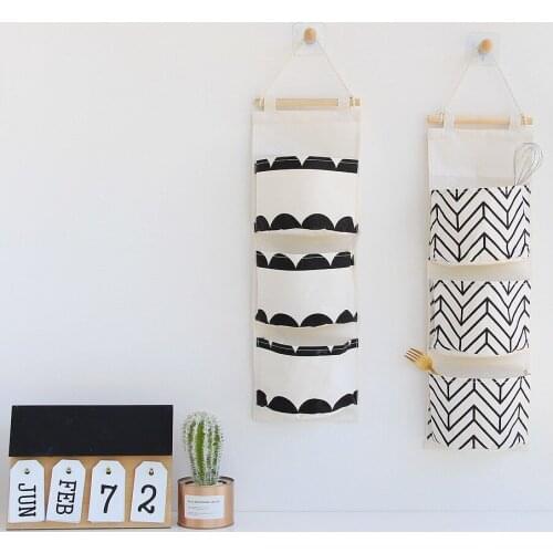 Cotton Linen Storage Bag Waterproof Wall Hanging Multi-layer Frame Makeup Jewelry Storage Box Home Decoration Storage Bag Sale