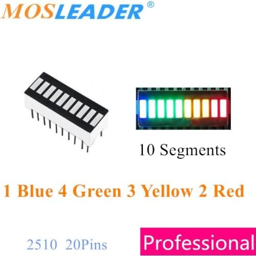 Mosleader 100pcs 2510 10 Segments Display 1 Blue 4 Green 3 Yellow 2 Red Multi-color DIP20 Bargraph LED Bar graph light display