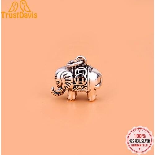 TrustDavis Real 925 Sterling Thai Silver High Quality Elephant Charm Pendant Handmade DIY Accessories Fine Jewelry HY160