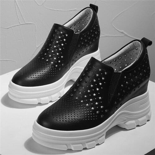 10cm Chunky High Heels Pumps Women Genuine Leather Platform Ankle Boots Female Summer Round Toe Fashion Sneakers Casual Shoes