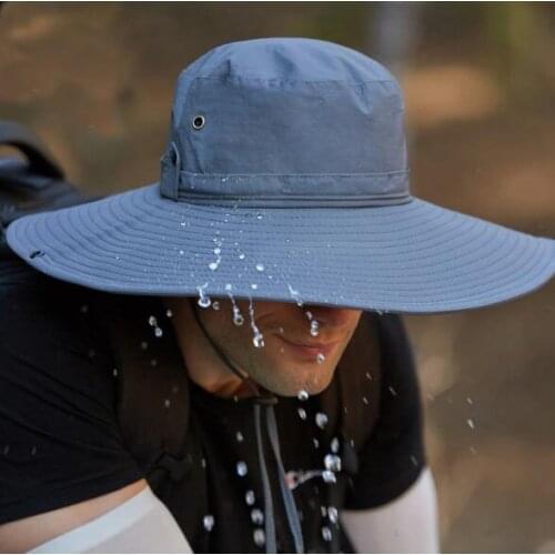 Outdoor Waterproof 12CM Large Brim Fisherman Hat Bucket Hat Fishing Camping Boating Hiking Foldable Summer Men Sun Hat Beach Cap
