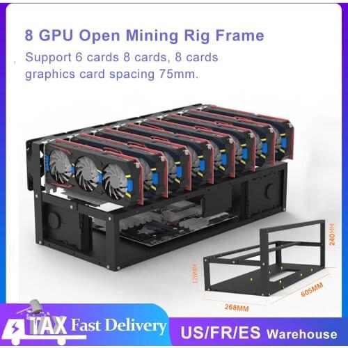 In stock now! 8 GPU Mining Case Steel Open Air Miner Rig Computer Case ETH Frame Rig for Bitcoin Miner Kit Unassembled Ethereum