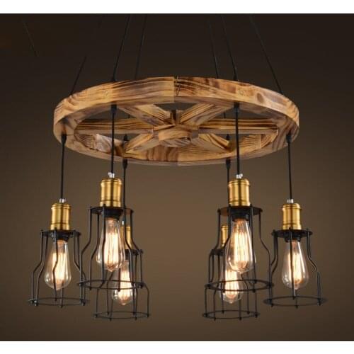 Vintage American Country Retro Wood Art Edison Pendant Light Coffee Bar Hotel Restaurant Modern Home Decor Lighting Fixutre