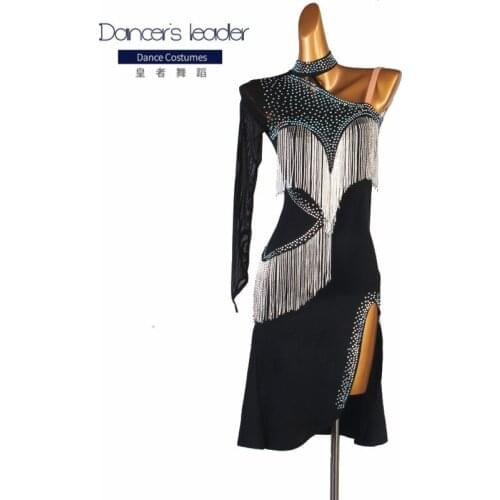 High Quality Custom Latin Dance Costume Sexy Single-sleeved Tube Bead Tassels Cha cha Rumba Dancewear Competition Costume