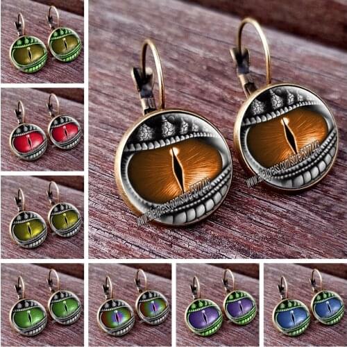 Bright Color Glass Cabochon Evil Dragon Eye Stud Earrings Fashion Jewelry Trendy Animal Eye Picture Women Charms French Earring