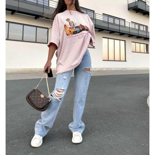 Womens 2021 Fall Fashion Ripped Hole Washed Straight Pants Jeans