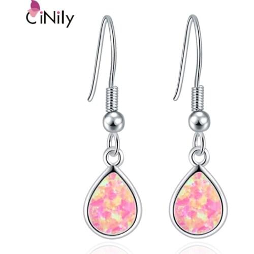 CiNily Created Purple Fire Opal Silver Plated Wholesale Hot Sell Fashion for Women Jewelry Dangle Earrings 1 1/4" OH2278