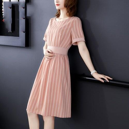 2019 New Summer Dresses Striped Women Dress Short Sleeves A-line Dress Sexy Casual Lady Female vestido festa