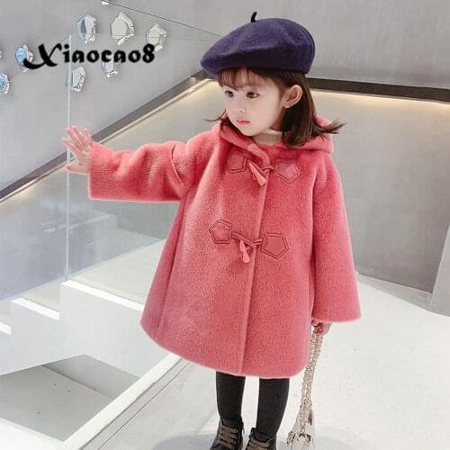 2-11Years Girls Winter Thick Clothes Long Coat Toddler Baby Woolen Outwear Kids Solid Hooded Cute Jacket Little Girl Overcoat