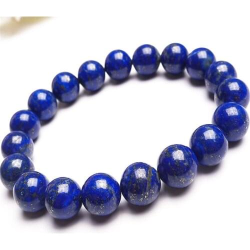 10.5mm Genuine Natural Stone Blue Gold Lapis Lazuli Bracelets Fashion Charm Round Beads Jewelry Women Femme Stretch Bracelet