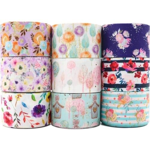 10 Yards 1.5'' 38MM Flowers Printed Grosgrain Ribbons For Hair Bows DIY Handmade Materials Y2020122302