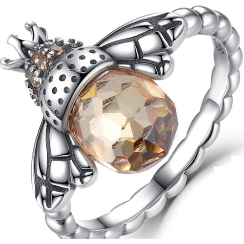 100% Authentic 925 Sterling Silver Orange Wing Animal Bee Finger Ring for Woman Sterling Silver Jewelry Christmas SCR025