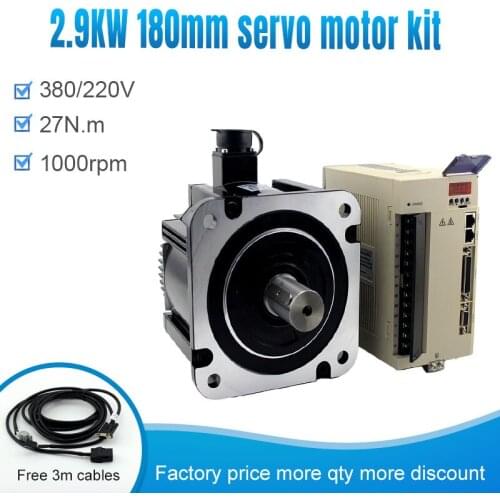 3 Phase 180mm 2.9KW AC 380V/220V 1000rpm 27N.M 180ST-M027010 Servo motor and servo driver kit