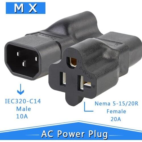 C14 to 5-15R, IEC 320 C14 Male to Nema 5-15R / 20R Comb AC Power Adapter, C14 15Amp to T Blade 20Amp AC Cable, C14 to 5-20R