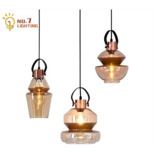 American Vintage Retro Industrial Amber Glass Pendant Lights Loft Decor Individual Kitchen Light Fixtures Restaurant Coffee Shop