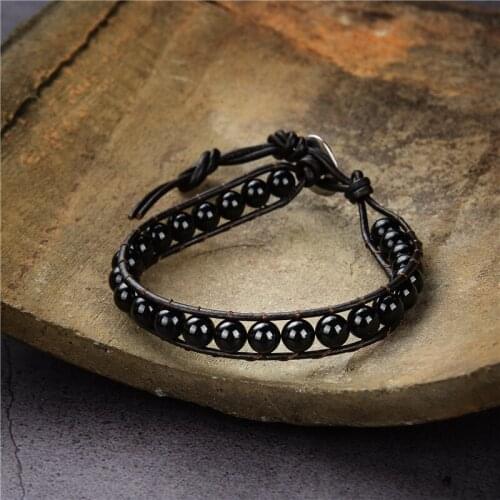 Charms Boho Bracelet Natural Stone Tiger Eyes Amethysts Agates Turquoises Leather Wrap Bracelets Beaded Bangles Jewelry B447