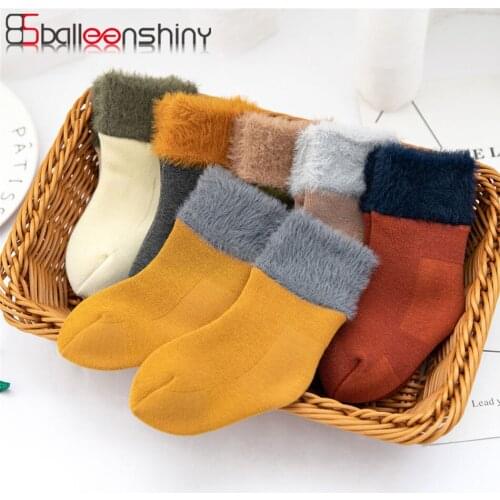 Balleenshiny Winter Thickening Baby Socks Mink Warm New Children Socks Plus Velvet Comfortable Baby Tube Socks Kids Floor Socks