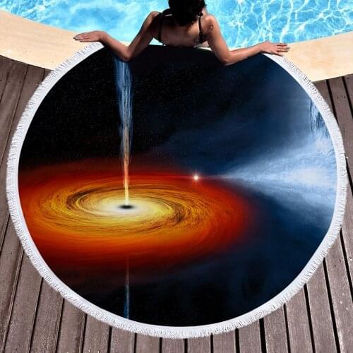 Free shipping Fringed Large Swim Pool Bath beach towel Blanket Novelty Universe Black Hole Moon Wolf Print 150cm Drop Shipping