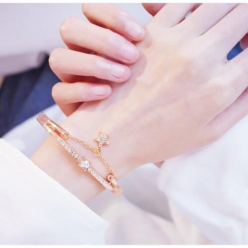 Luxury Sliver Gold Stainless Steel Bracelets Bangles Female Star Forever Love Brand Charm Bracelet for Women Famous Jewelry