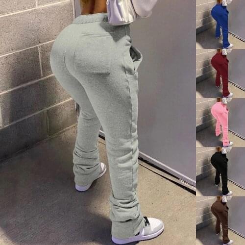 Fall Winter New Stacked Sweatpants Women Thick Stretchy Pockets Plus Size Casual High Waist Jogger Pants Sexy Stacked Leggings