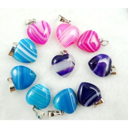 Natuursteen Gestreepte Quartz Crystal Turquoises tiger eye lapis agates Heart-shaped pendant Jewelry making necklace 30 pcs F2