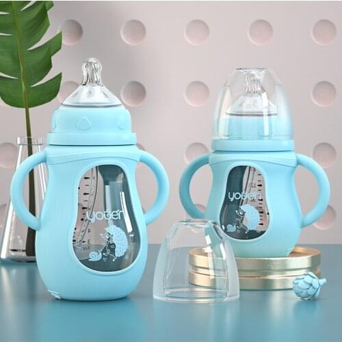 Baby Glass Silicone Milk Bottle Drinking Cup Wide Caliber Multifunction Milk Drinking Dual-use Milk Bottle Without BPA