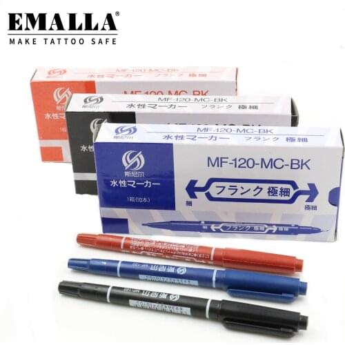 EMALLA 10Pcs/box Tattoo Marker Pen Waterproof Tattoo Pens Tattoo Body Art Skin Marking Pen Tattoo Accessories Tattoo Supplies