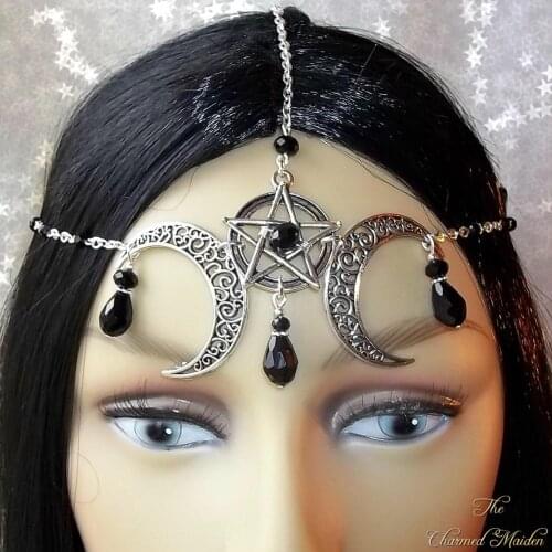 Wicca Moon & Triskele Headpiece Gothic Head Chain Moon Circlet Pagan Headdress Wiccan Head Chain