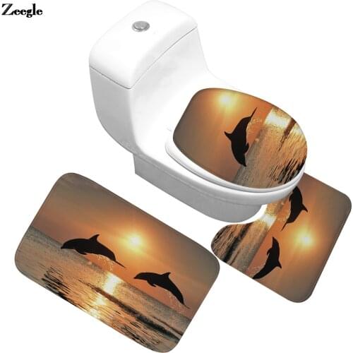 Printing Bath Mat Microfiber Bathroom Carpet Non-Slip Toilet Seat Cover Mat Flannel Toilet Mat Absorbent Bathroom Mat