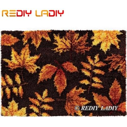 Latch Hook Kit Make Your Own Rug Autumn Leaves Tapestry Crochet Cushion Mat DIY Carpet Rug Set Pre-Printed Canvas Hobby & Crafts