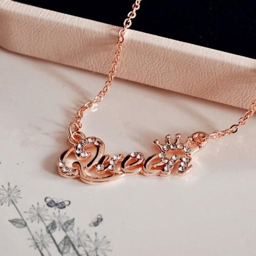 FSUNION New Fashion Luxury Gold-Color Queen Crown Chain Necklace Zircon Crystal Necklace For Women Jewelry choker necklace