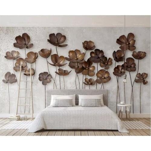 Beibehang Wallpaper custom wallpaper mural photo modern minimalist 3d stereo wrought iron floral retro TV background wall