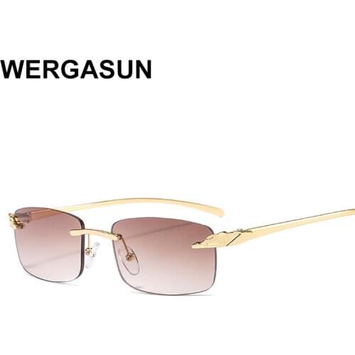 WERGASUN Rectangle Frameless Sunglasses Women Fashion Steampunk Sun Glasses Crystal Vintage Shades Eyeglasses UV400 Oculos