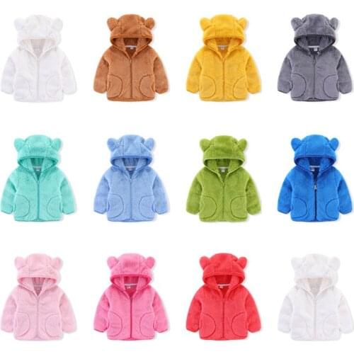 2021 Autumn And Winter Childrens Clothing Boys And Girls New Candy Color Coral Velvet Coat Warm Bear Ears Cute Zipper