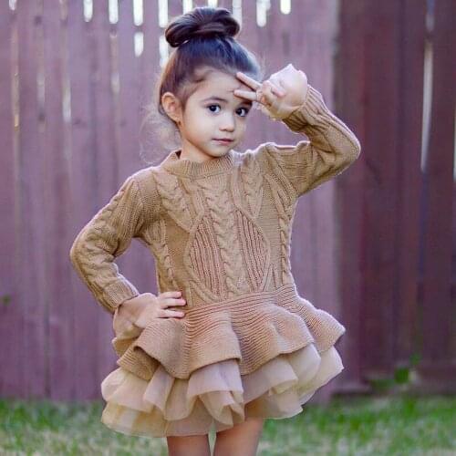 Princess Girls Dresses Christmas Knit Sweater Dress For Toddler Girl Long-sleeved ChiffonTulle Tutu Dress Girls Cute Party Gown