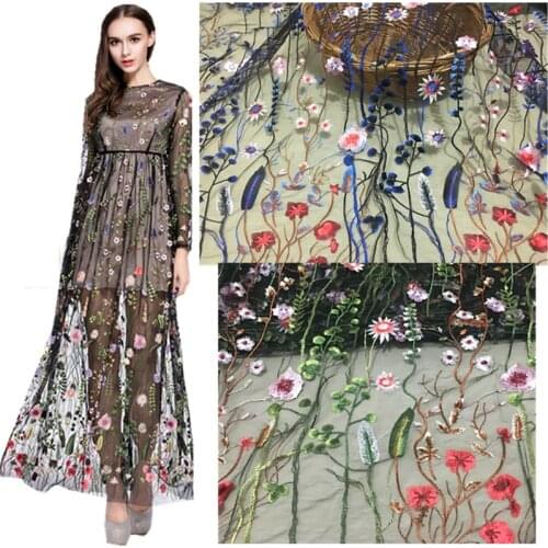 Beach skirt three-dimensional flower French Korean mesh embroidery cloth dress clothing fabric