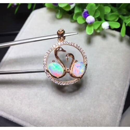 Natural multicolor opal pendant S925 silver Natural gemstone Pendant Necklace trendy Couple swan women lovers party gift jewelry