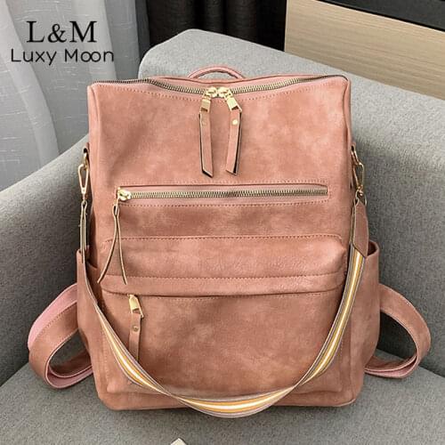 Retro Women Backpack School Bags For Teenage Girls Crossbody Bag Leather Backpacks Multifunction Big Female Rucksack 2020 XA585H