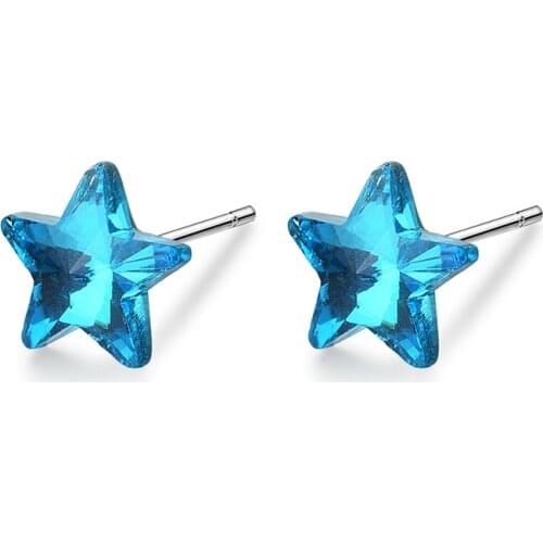 XIYANIKE 925 Sterling Silver 2 Style Multicolor Blue Pentagram Stud Earrings For Women Little Fresh Cute Mini Star Rhinestone