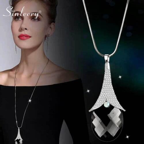 SINLEERY Vintage Big Water Drop Gray Glass Pendant Long Necklace For Women Statement Jewelry Accessories MY376 SSA