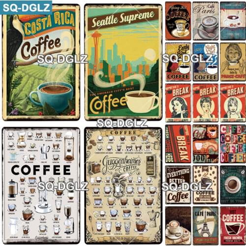 [SQ-DGLZ]COFFEE Menu Metal Sign Vintage Plaque Plate Decor For Pub Bar Wall Decor Break Coffee Tin Signs Retro Paris Cafe Poster